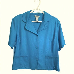 Kara Casual Vintage 100% silk teal short sleeved jacket/top, pockets